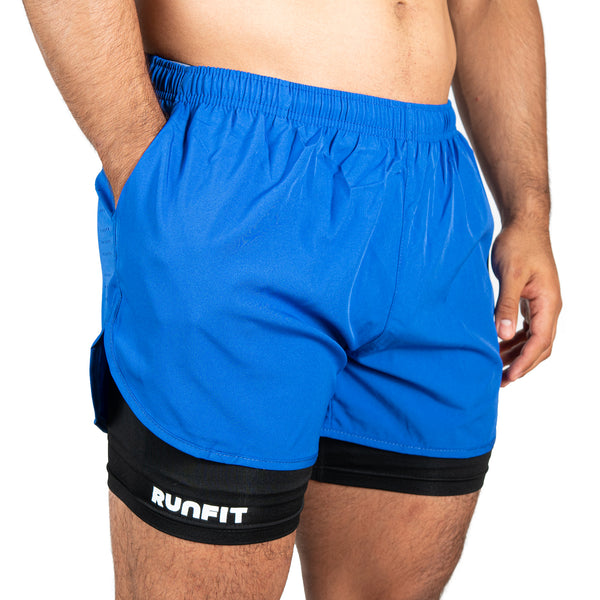 Short RUNNING 2 en 1 RUNFIT - Azul - negro